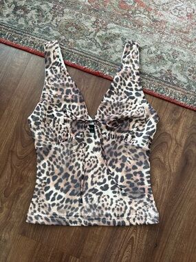 White Fox Boutique Leopard-Print Tie-Front Tank Top - Brown/Tan/Black